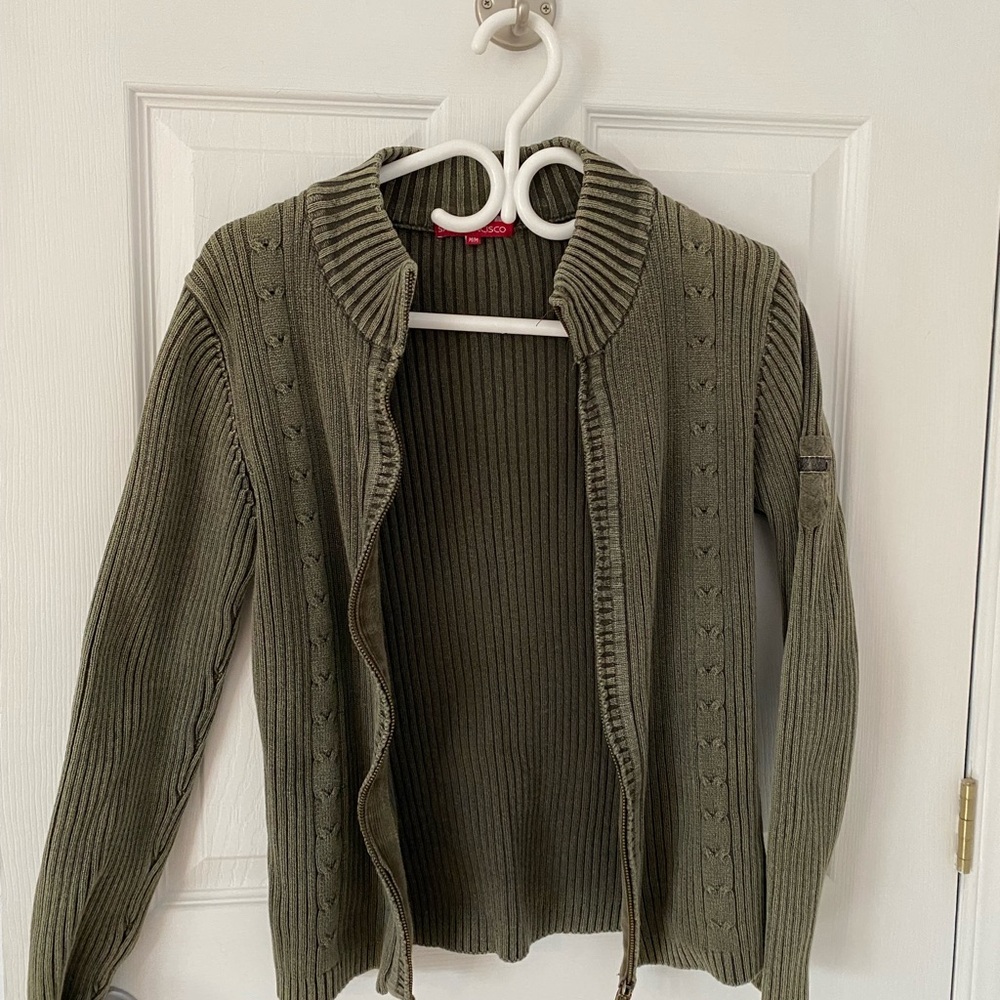 3/25$ Women’s Olive Green Ribbed Zip Cardigan Sweater